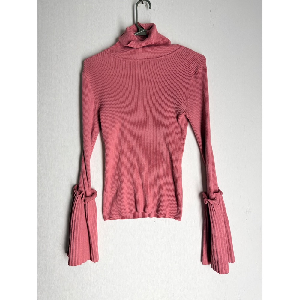 Free Generation Los Angeles Pink Ribbed Turtleneck Bell Sleeve Ruffle Sweater M